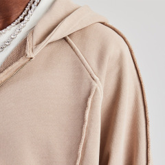 Men Oversized Full Zip up Tracksuit Stone Wash Raw Edge Seam 100% Cotton French Terry Drop Shoulder Wide Leg Sweatpants