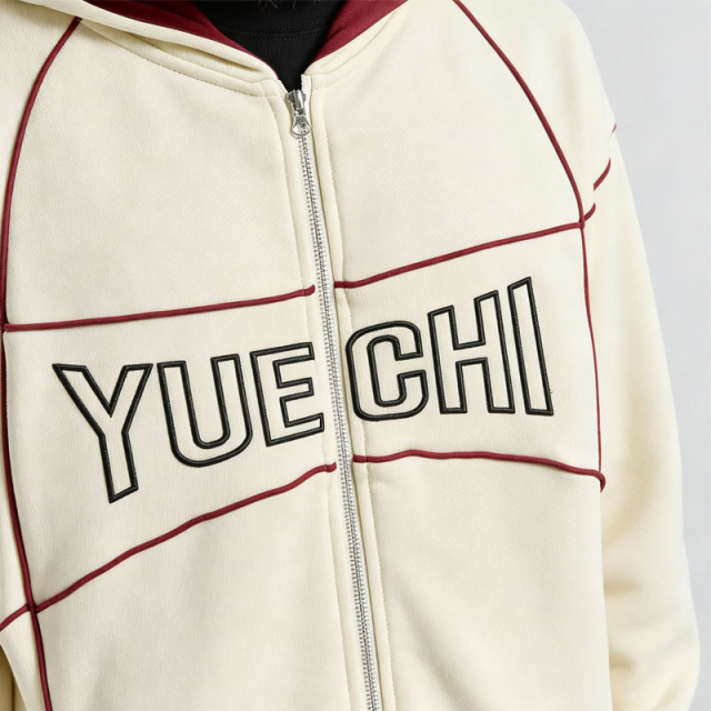 Men's Oversized Full Zip Hoodie Tracksuit Heavyweight 100% Cotton French Terry Embroidered Contrast Piping Wide Leg Sweatpants