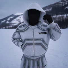 Custom Spray Printing Eco-friendly 100% Organic Cotton Heavyweight Fleece Streetwear Hooded Boxy Cropped Winter Outerwear Set