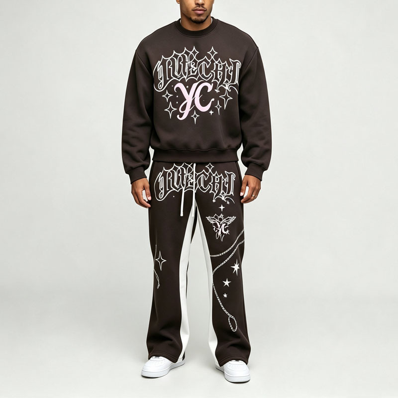 Custom Screen Print Round Neck Sweatshirt Activewear Silhouette Baggy Regular Patterned Jogger Men's Graphic Tracksuit