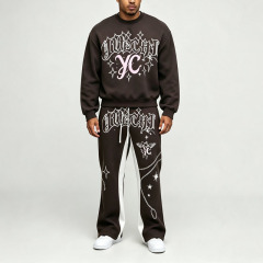 Custom Screen Print Round Neck Sweatshirt Activewear Silhouette Baggy Regular Patterned Jogger Men's Graphic Tracksuit