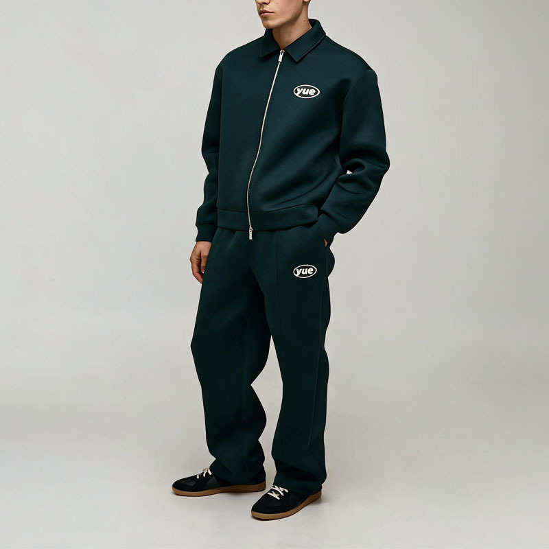 Custom Men's Regular Fit Air Layer Embroidered Jacket and Trouser Casual Zip up Stand Collar Two Piece Daily Outfit Tracksuit