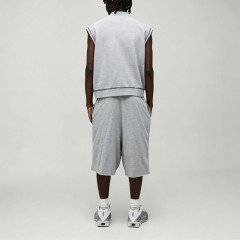 Contrast Stitching Sleeveless Full Zip Vest Knee Length Shorts 2 Pieces Heather Grey French Terry Men's Urban Tracksuit Set