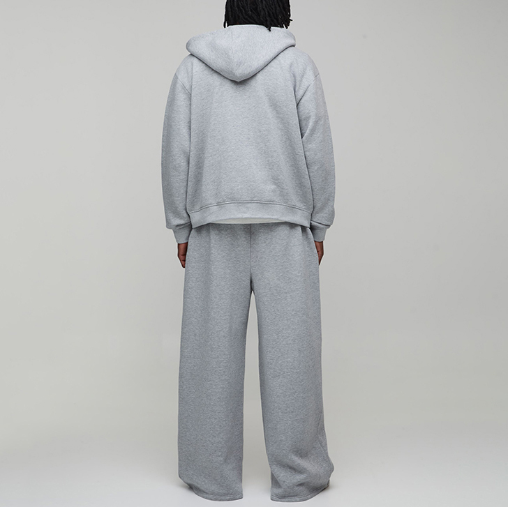 Custom Puff Printing Fleece 2-Piece Full-Zip Boxy Fit Baggy Wide-Leg Heather Grey Men's Heavyweight 100% Cotton Winter