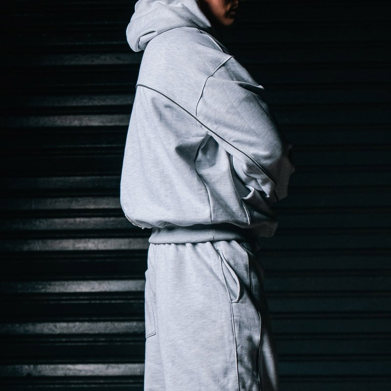 Men Oversized Heather Grey Hoodie Wide Leg Sweatpants Set Heavyweight 100% Cotton Jersey Applique Emboss Street Tracksuit