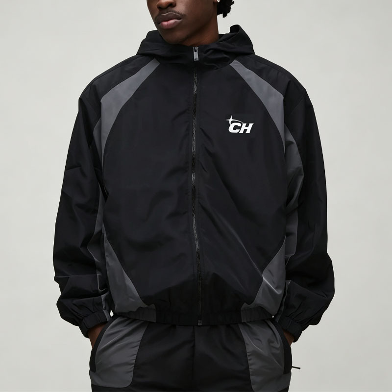 Custom Men's Boxy Fit Color Block Hooded Jacket Set Funnel Neck With Hood Technical Streetwear Lightweight Nylon Tracksuit,Leading Custom Apparel Manufacturer | Your Trusted China Sourcing Partner | YC/YUECHI,Custom Men's Boxy Fit Color Block Hooded Jacket Funnel Neck With Hood Technical Streetwear Lightweight Nylon Tracksuit