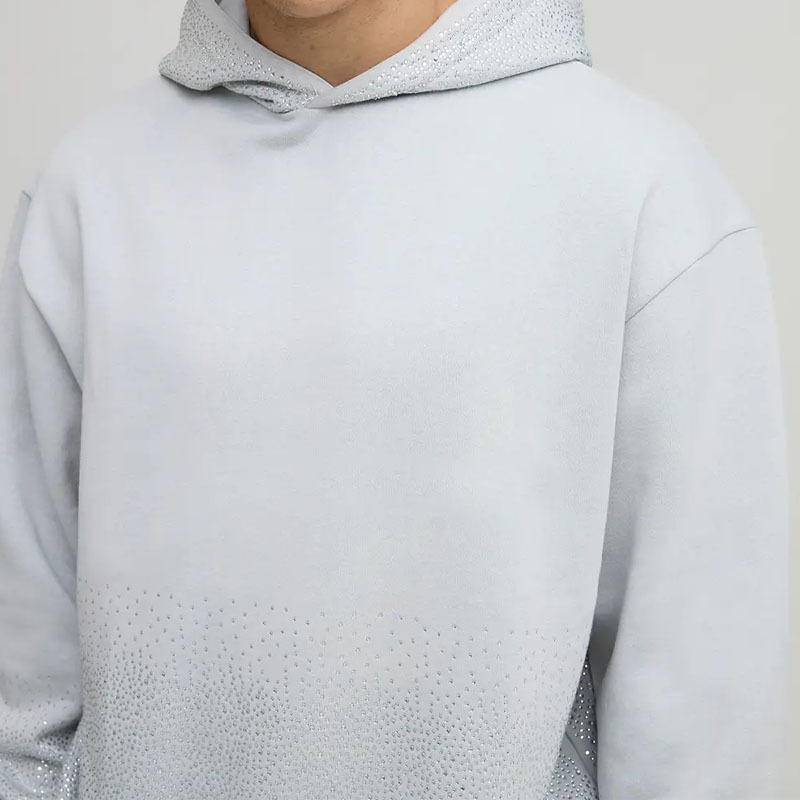 Custom Rhinestone French Terry Winter 2 Pieces Dropped Shoulder Boxy Fit Wide Leg Eco-friendly Hooded Streetwear Men's 100%