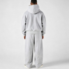 Men Oversized Heavyweight 100% Cotton Fleece Leopard Lining Applique DTG Print Contrast White Piping Wide Leg Hip Hop Tracksuit