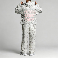 Men All Over Camo Print Full Zip Hooded Tracksuit Boxy Oversized Dropped Shoulder Silkscreen Print Streetwear Two Piece Set