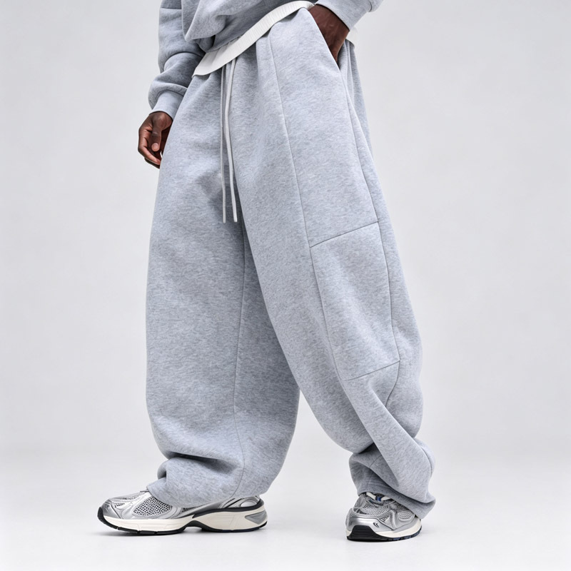 Custom Men's Cropped Oversized Pullover Hoodie Heather Grey Heavyweight French Terry Blank Wide Leg Casual Streetwear 2Piece Set