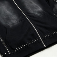 Custom Sun Faded Studded Rivet Boxy Fit 2 Pieces Full Zip up Baggy Wide Leg Urban Streetwear Men's 100% Cotton Tracksuit