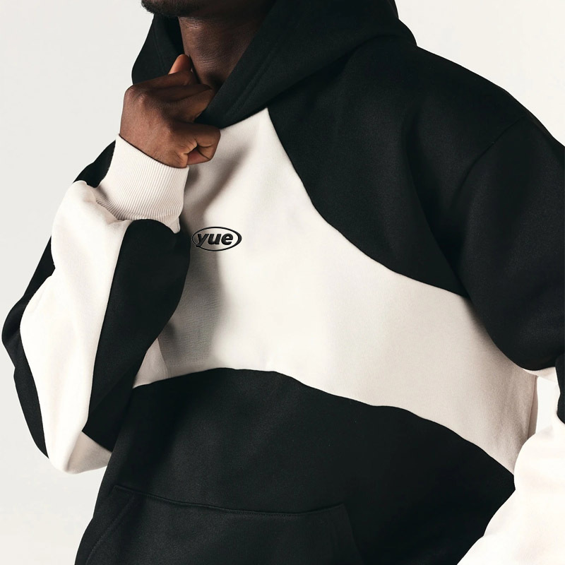 Men Color Block Tracksuit Embroidery Logo Curved Splicing Oversized Pullover Hoodie Loose Sweatpants 2 Piece Streetwear