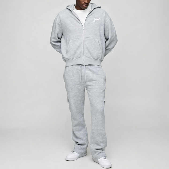 Custom Men's Winter Oversized Boxy Zip Hoodie Cargo Embroidered Letter Pattern Tracksuit 100% Cotton French Terry Athleisure 2
