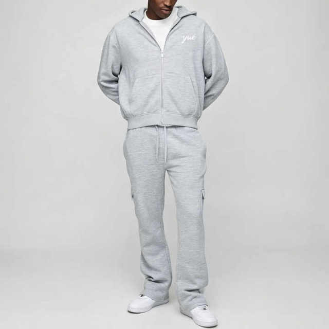 Custom Men's Winter Oversized Boxy Zip Hoodie Cargo Embroidered Letter Pattern Tracksuit 100% Cotton French Terry Athleisure 2