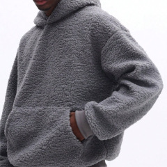 Custom Men's Sherpa Fleece Tracksuit Cropped Pullover Hoodie Set 100% Polyester Fluffy Warm Winter Streetwear Blank Two Piece