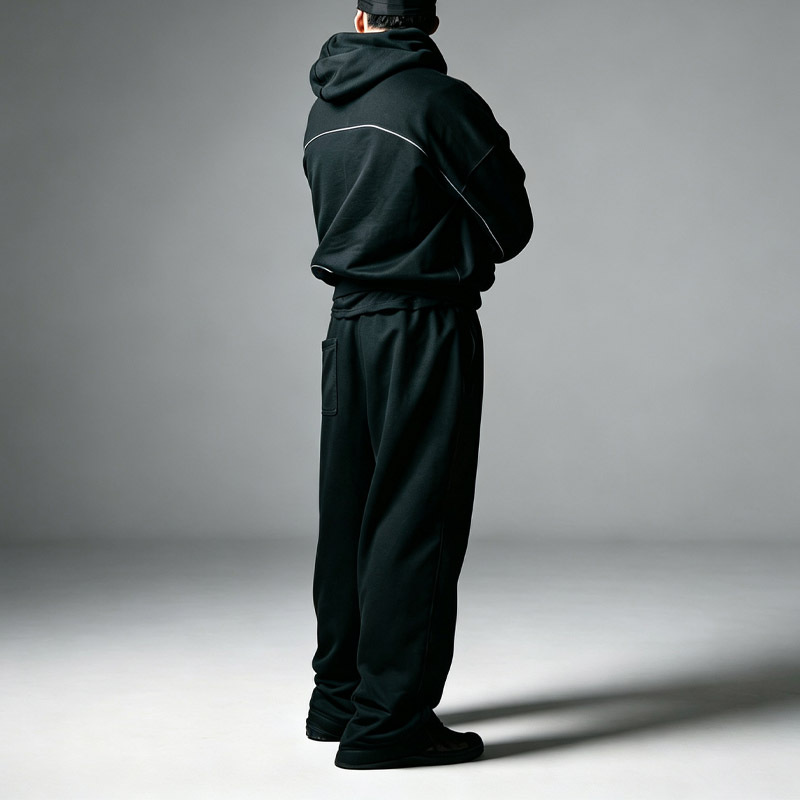 Men's Heavyweight French Terry Hoodie Wide Leg Sweatpants Oversized Drop Shoulder Applique Reflective Piping Street Tracksuit