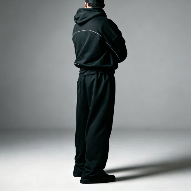 Men's Heavyweight French Terry Hoodie Wide Leg Sweatpants Oversized Drop Shoulder Applique Reflective Piping Street Tracksuit