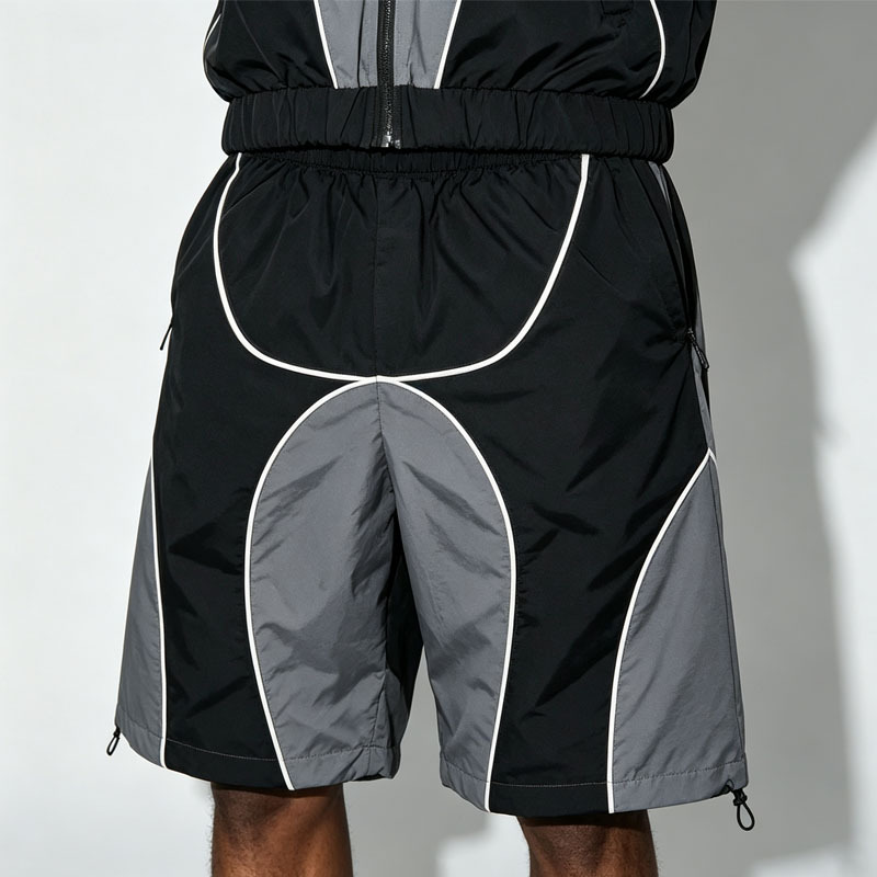 Wholesale Custom Mens Color Block Patchwork Windbreaker Polyester Nylon Tracksuit Mens Track Zip up Jacket and Shorts Set