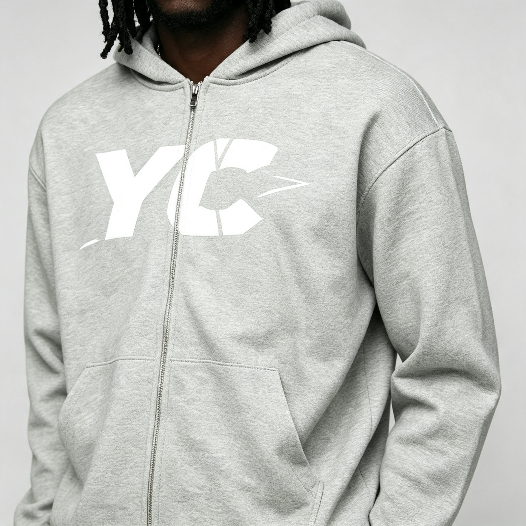 Custom Embroidery Full Zip Boxy Fit Hooded Cropped Wide Leg Fleece Thick Warm Winter Grey Teal Streetwear Apparel Men's Sports