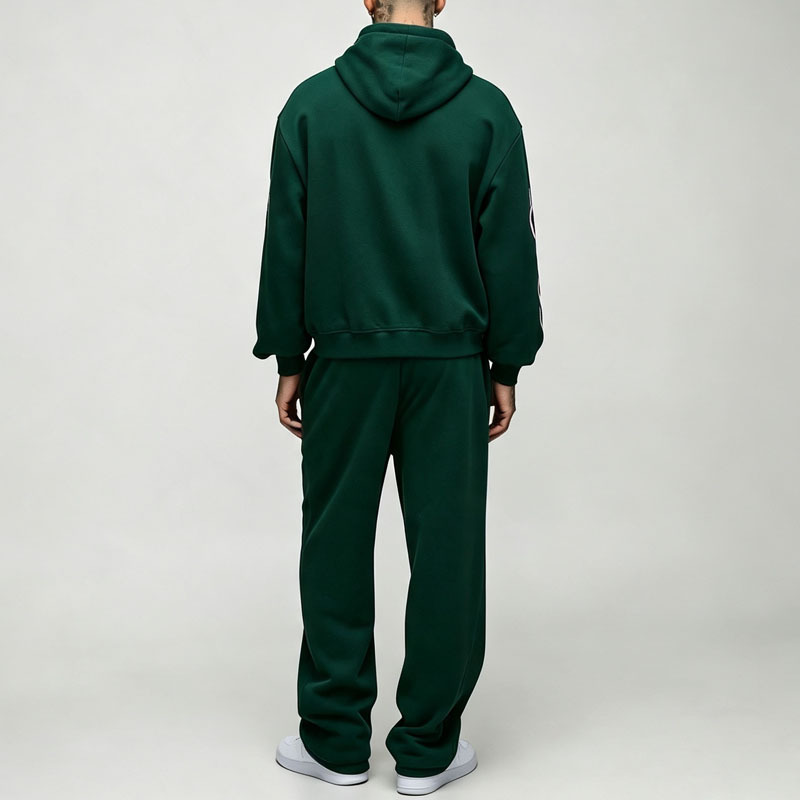 Custom Screen Print Heavyweight 100% Cotton Fleece 2 Pieces Boxy Fit Baggy Pullover Black Green Men's Tracksuit Set