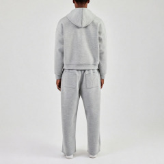 Custom Men Winter Air Layer Fabric Embroidery Boxy Zip-Up Hooded Hoodie Baggy Wide-Leg Pant Side Pockets Oversized Streetwear