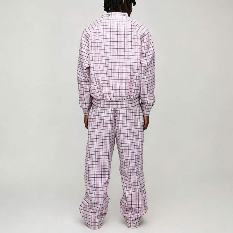 Custom Sets Wholesale Manufacturer Checkered Zip Front 2 Pieces Relaxed Fit Pink White Cotton Men's pink Retro Tracksuit,Leading Custom Apparel Manufacturer | Your Trusted China Sourcing Partner | YC/YUECHI,Custom Wholesale Manufacturer Checkered Zip Front 2 Pieces Relaxed Fit Pink White Cotton Men's pink Retro Tracksuit