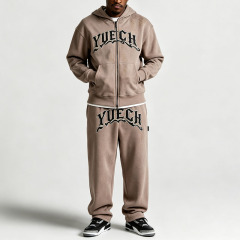 Custom Men's Oversized Boxy Fit Zip Hoodie Tracksuit Heavyweight Fleece 3D Embroidery Kangaroo Pocket Relaxed Jogger 2 Piece Set
