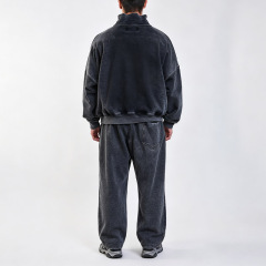 Custom Men's Snow Wash Cotton French Terry Quarter Zip Cropped Embroidery Applique Hoodie Wide Leg Sweatpants Street Set