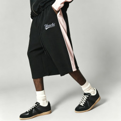 Men Stand Collar Full Zip Jacket & Wide Leg 3/4 short Tracksuit Color Blocking Embroidery Heavyweight Oversized Streetwear