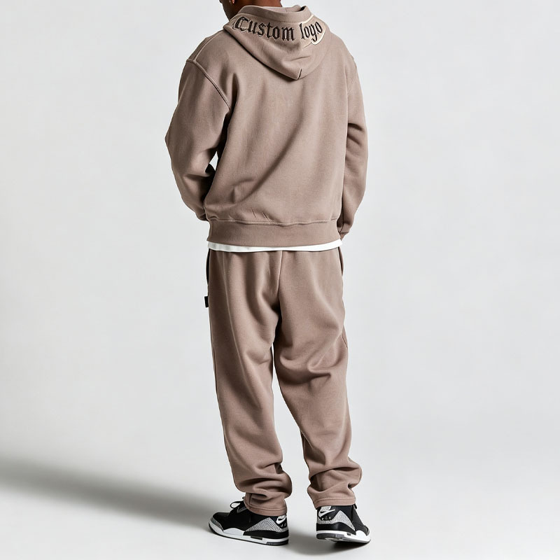 Custom Men's Oversized Boxy Fit Zip Hoodie Tracksuit Heavyweight Fleece 3D Embroidery Kangaroo Pocket Relaxed Jogger 2 Piece Set