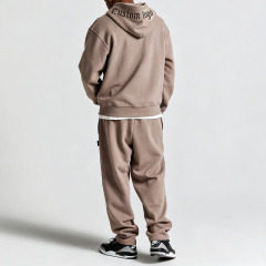 Custom Men's Oversized Boxy Fit Zip Hoodie Tracksuit Heavyweight Fleece 3D Embroidery Kangaroo Pocket Relaxed Jogger 2 Piece Set