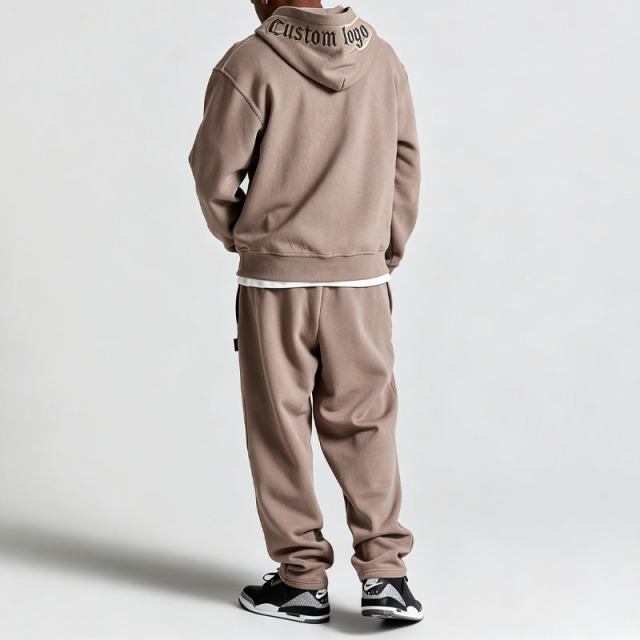 Custom Men's Oversized Boxy Fit Zip Hoodie Tracksuit Heavyweight Fleece 3D Embroidery Kangaroo Pocket Relaxed Jogger 2 Piece Set