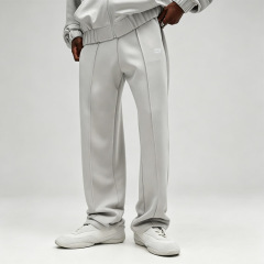 Custom Men Light Grey Full Zip up Hoodie Wide Leg Sweatpants Oversized Drop Shoulder Tracksuit Streetwear Two Piece Set
