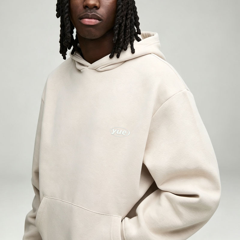Custom Made Off White Minimalist Embroidery 2 Pieces Pullover Hoodie Shorts Set Cotton Fleece Men's Streetwear Tracksuit