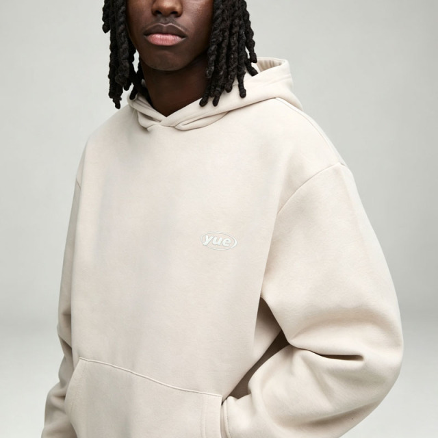 Custom Made Off White Minimalist Embroidery 2 Pieces Pullover Hoodie Shorts Set Cotton Fleece Men's Streetwear Tracksuit