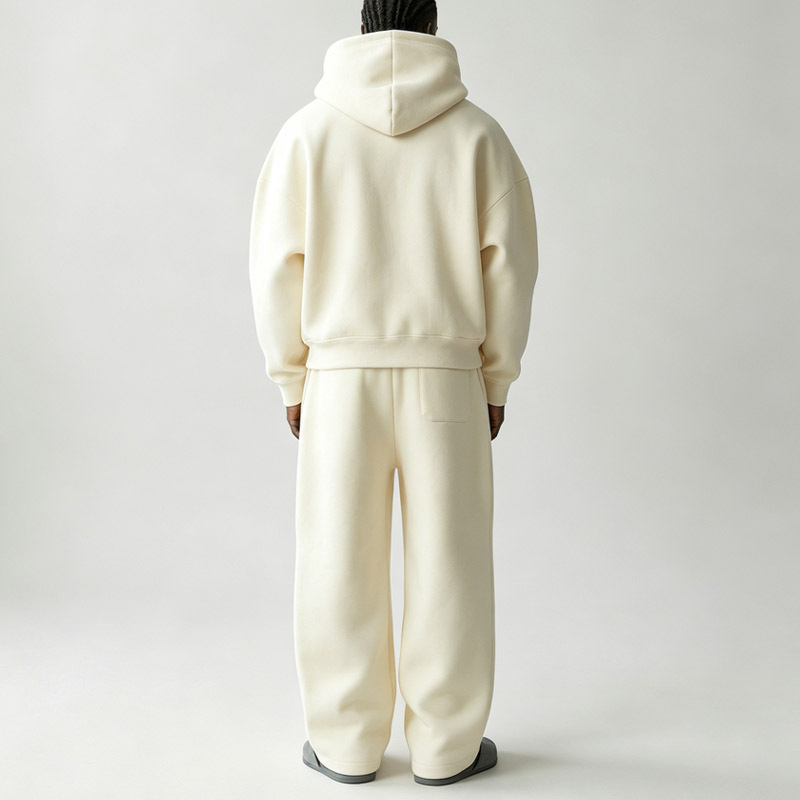 Men's Heavy Cotton Fleece Hooded Sweat Suit Cropped Oversized Hoodie Drawstring Waist Wide Leg Pant Solid Color Two Piece Outfit