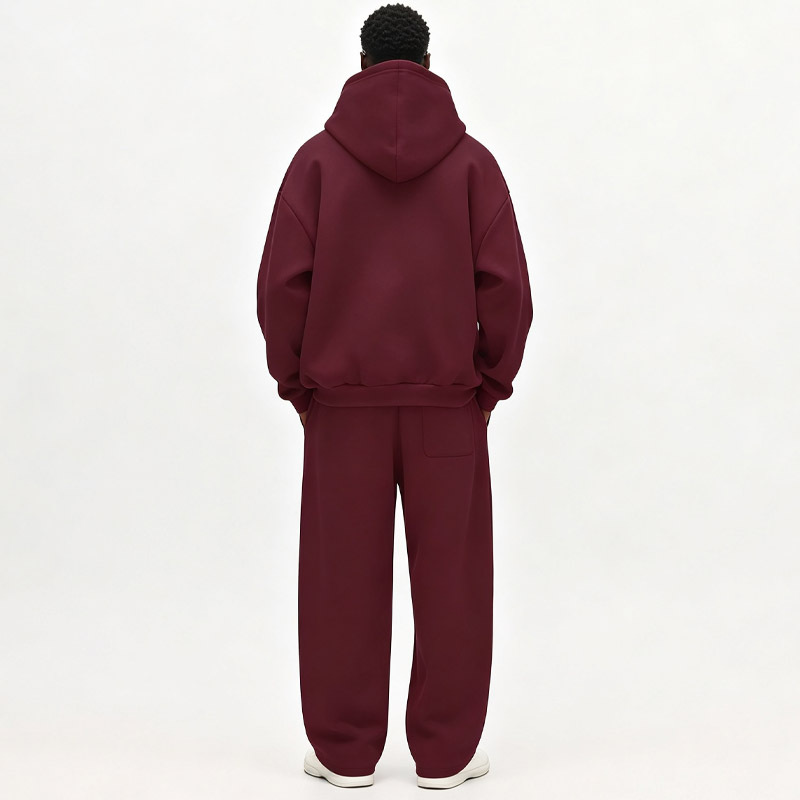 Custom Men Heavyweight Fleece Lined Tracksuit Boxy Hoodie Wide Leg Sweatpants Letter Embroidery Drawstring Hood Streetwear