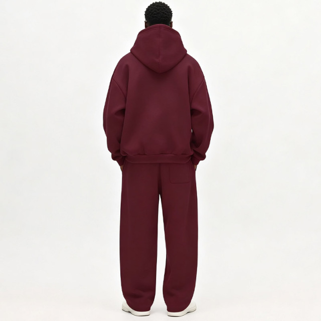 Custom Men Heavyweight Fleece Lined Tracksuit Boxy Hoodie Wide Leg Sweatpants Letter Embroidery Drawstring Hood Streetwear