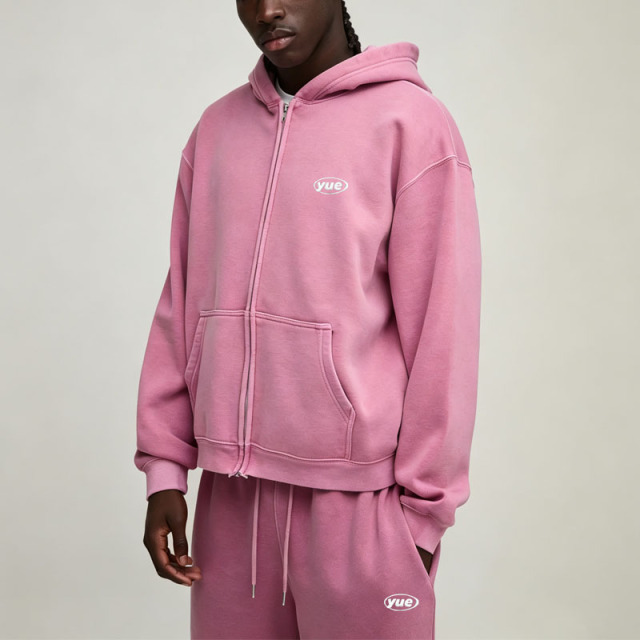 Custom Men's Winter Oversized Boxy Sport Washed Zip Hoodie Wide Leg Jogger Tracksuit 100% Cotton Fleece Fabric Streetwear