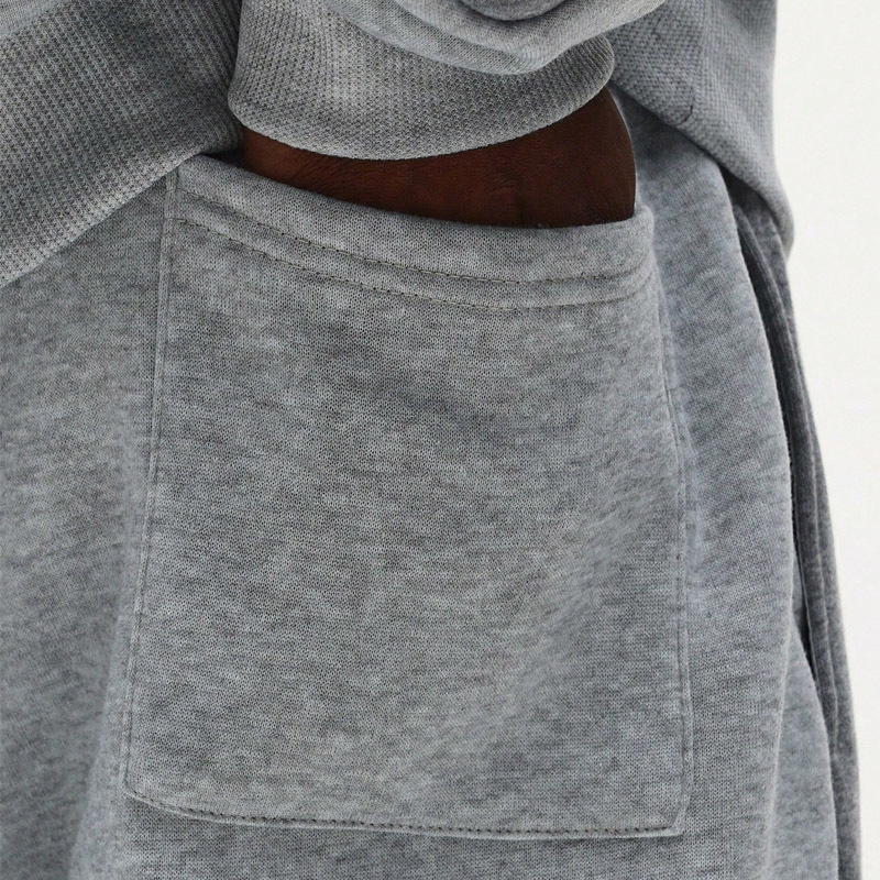 Men Heather Grey Oversized Dropped Shoulder Hoodie Tracksuit Contrast Panel Screen Print Straight Wide Leg Sweatpants