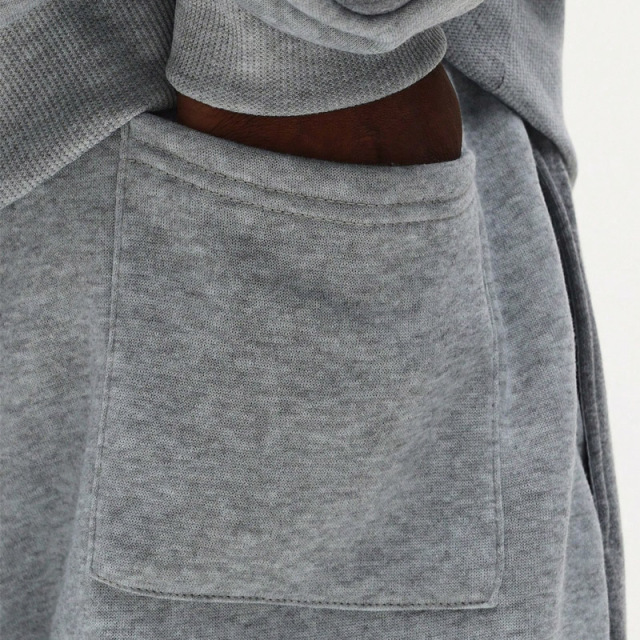 Men Heather Grey Oversized Dropped Shoulder Hoodie Tracksuit Contrast Panel Screen Print Straight Wide Leg Sweatpants