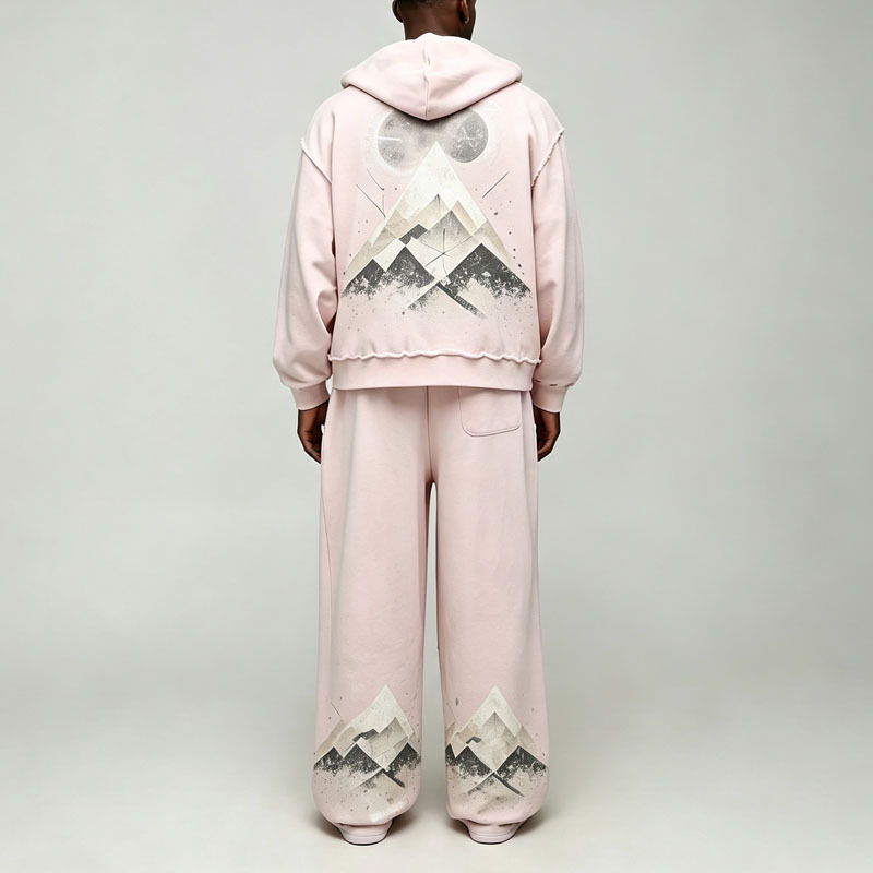Custom Men's Winter Oversized Boxy French Terry Washed Zip Hoodie Wide Leg Sweatpants 100% Cotton Vintage Graphic Streetwear