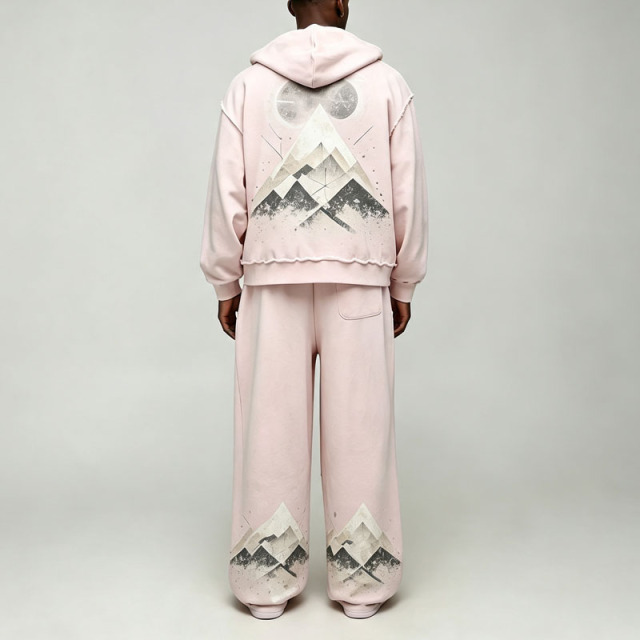 Custom Men's Winter Oversized Boxy French Terry Washed Zip Hoodie Wide Leg Sweatpants 100% Cotton Vintage Graphic Streetwear