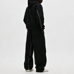 Custom Men's Oversized Full Zip Tracksuit Heavyweight French Terry Contrast Stitching Puff Printing Baggy Two Piece Streetwear