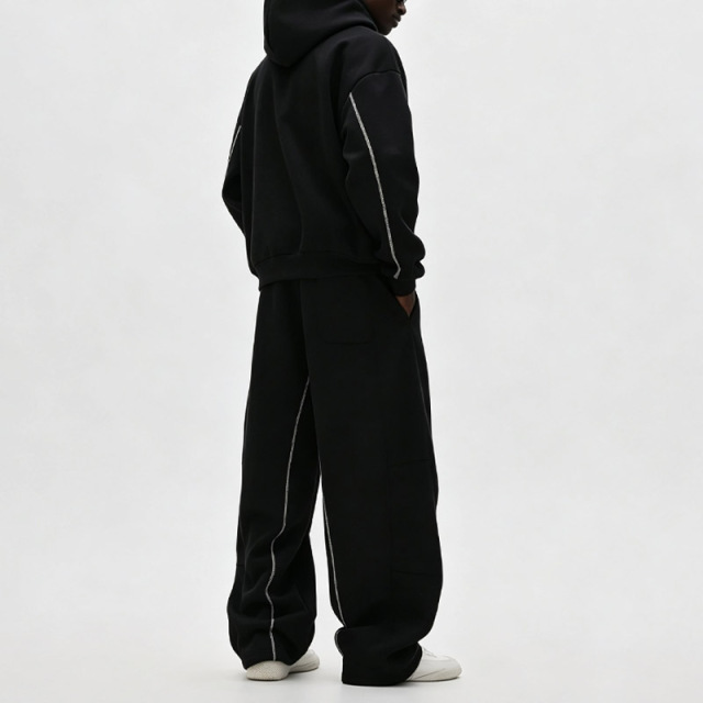 Custom Men's Oversized Full Zip Tracksuit Heavyweight French Terry Contrast Stitching Puff Printing Baggy Two Piece Streetwear