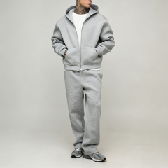 Custom Made 100% Cotton Air Layer Fabric 2 Pieces Full Zip up Boxy Fit Wide Leg Men's High Quality Tracksuit Set