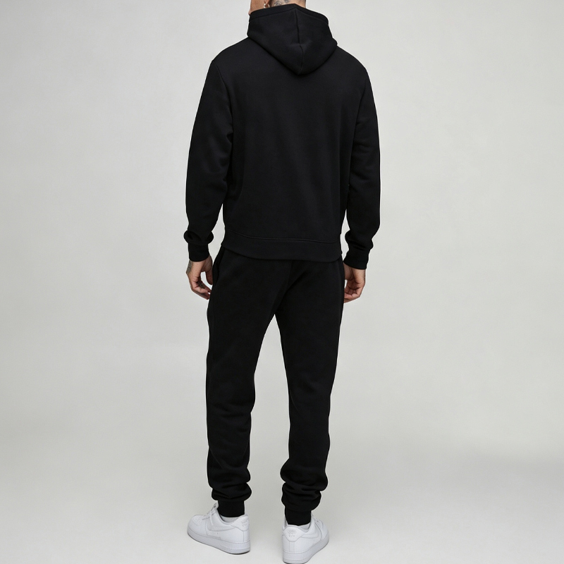 Custom Made Heavyweight Vintage Tracksuit 2 Pieces Black Grey Fleece Plain Urban Apparel Men's Streetwear Jogger Set