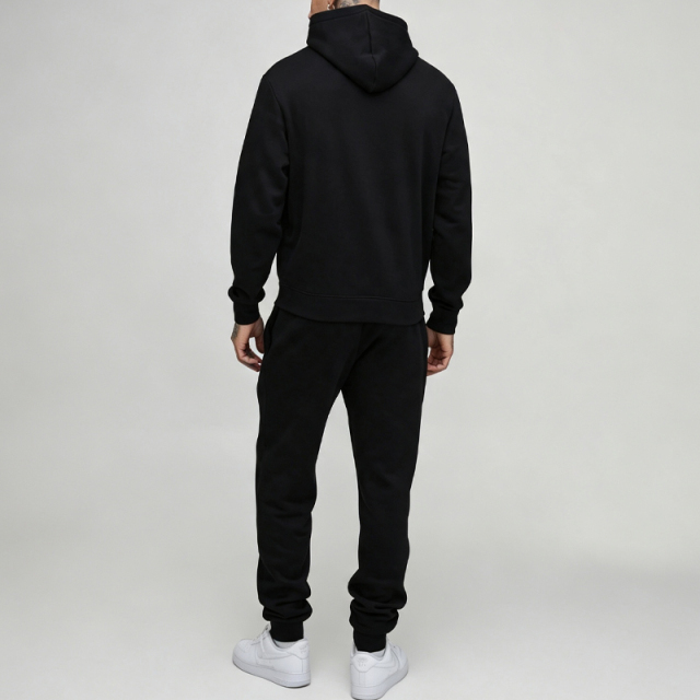 Custom Made Heavyweight Vintage Tracksuit 2 Pieces Black Grey Fleece Plain Urban Apparel Men's Streetwear Jogger Set