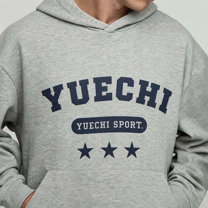Custom Screen Print Winter Retro Tracksuit 2 Pieces Boxy Fit Wide Leg Heather Grey French Terry Streetwear Men's Sportswear