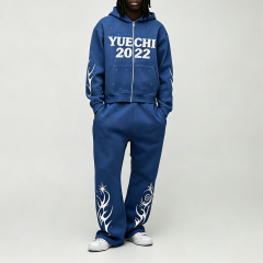 Custom Made Screen Print Full Zip 2 Pieces Boxy Fit Cropped Wide Leg Baggy Fleece 100% Cotton Winter Apparel Men's Streetwear